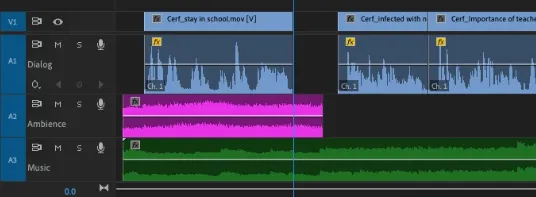 Adding ambience and background music in a video editor software