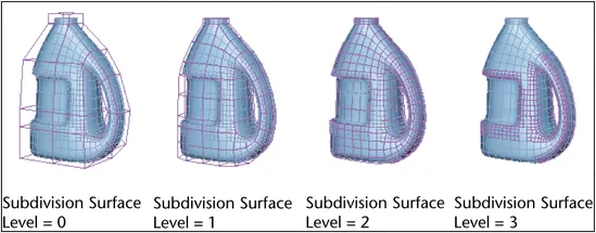 A detergent pack is modeled to small polygon and compared with higher level subdivision level