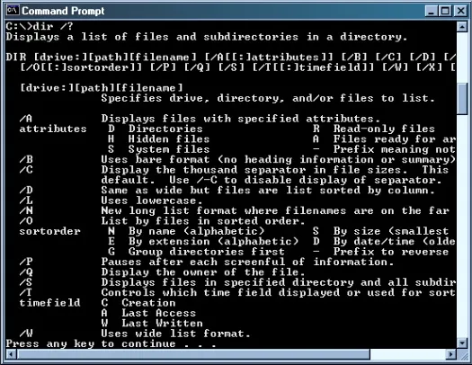 Example of CLI, Windows command prompt