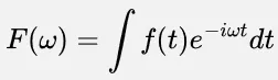 Fourier transform formula involving complex exponential term with the function of time representing the signal