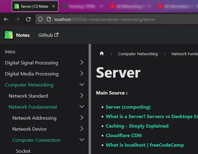 Example of localhost that shows this cs notes website