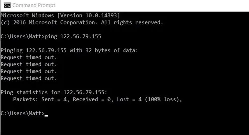 ping command example on Windows