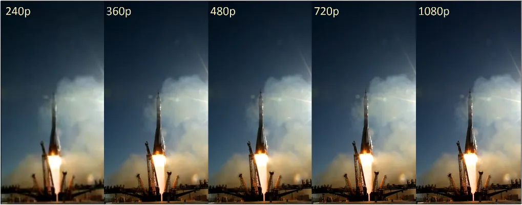 Comparison between resolution showing rocket image with better quality in higher resolution