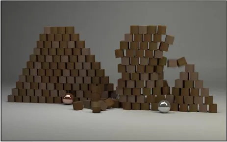 A ball thrown at some box wall