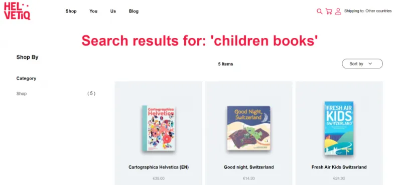 Search query example in an e-commerce website