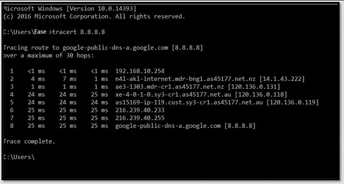 tracert command on Windows
