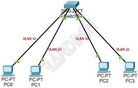 VLAN divided four computers into two by assigning ID 10 and 20
