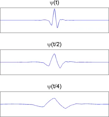 A scaled by 2 and 4 of a wavelets function
