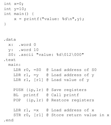 C function in ARM