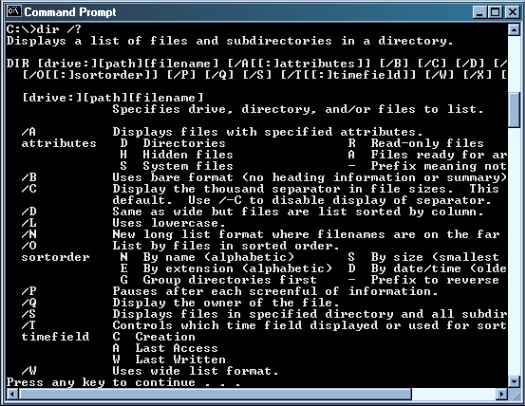 Example of CLI, Windows command prompt