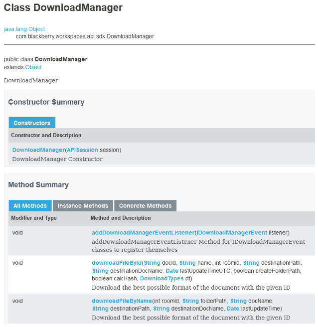 An example of documentation from Blackberry SDK