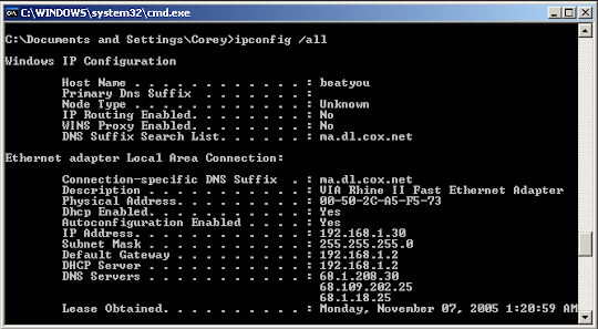 ipconfig command on Windows