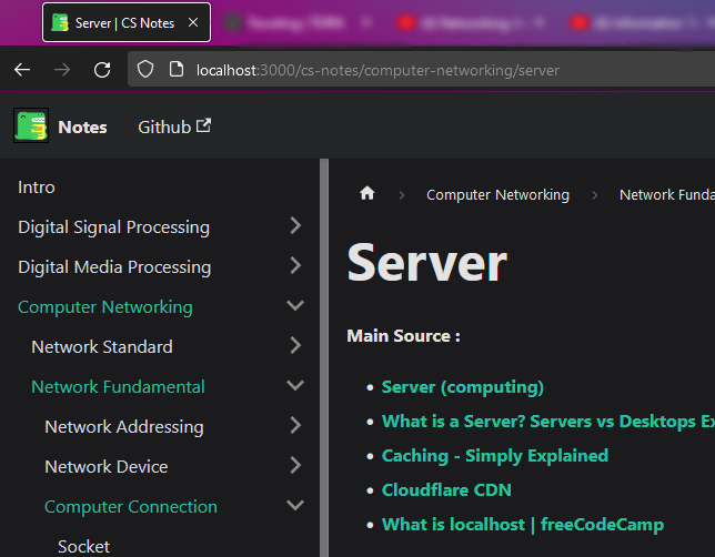 Example of localhost that shows this cs notes website