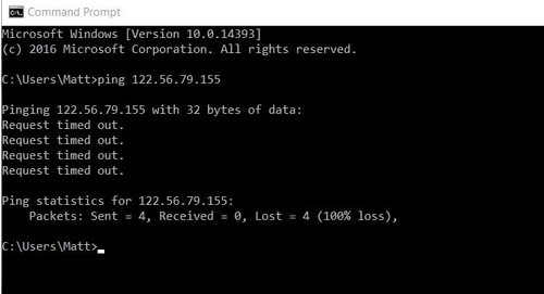 ping command example on Windows