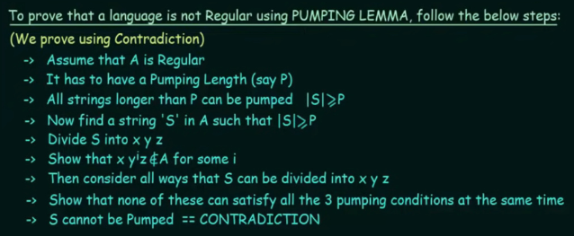 Step of proofing using pumping lemma