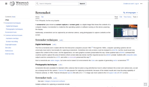 A screenshot of Wikipedia article