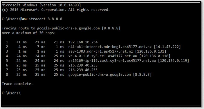 tracert command on Windows