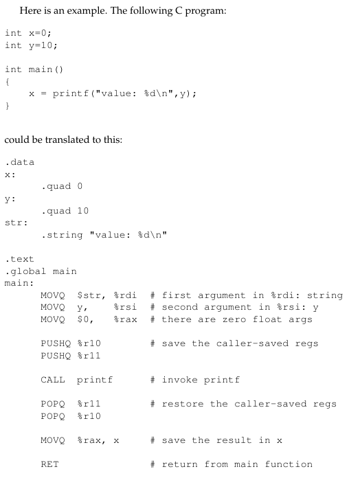 Example of function call in C translated into x86 assembly